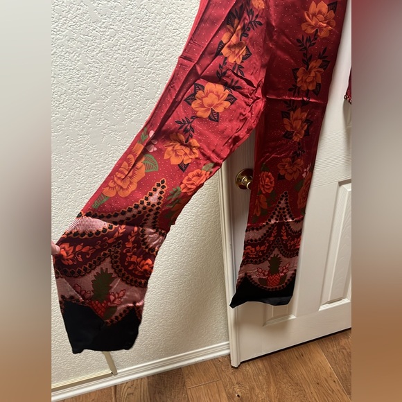 NWT FARM RIO X ANTHROPOLOGIE One Shoulder Printed Satin Jumpsuit - Picture 5 of 13